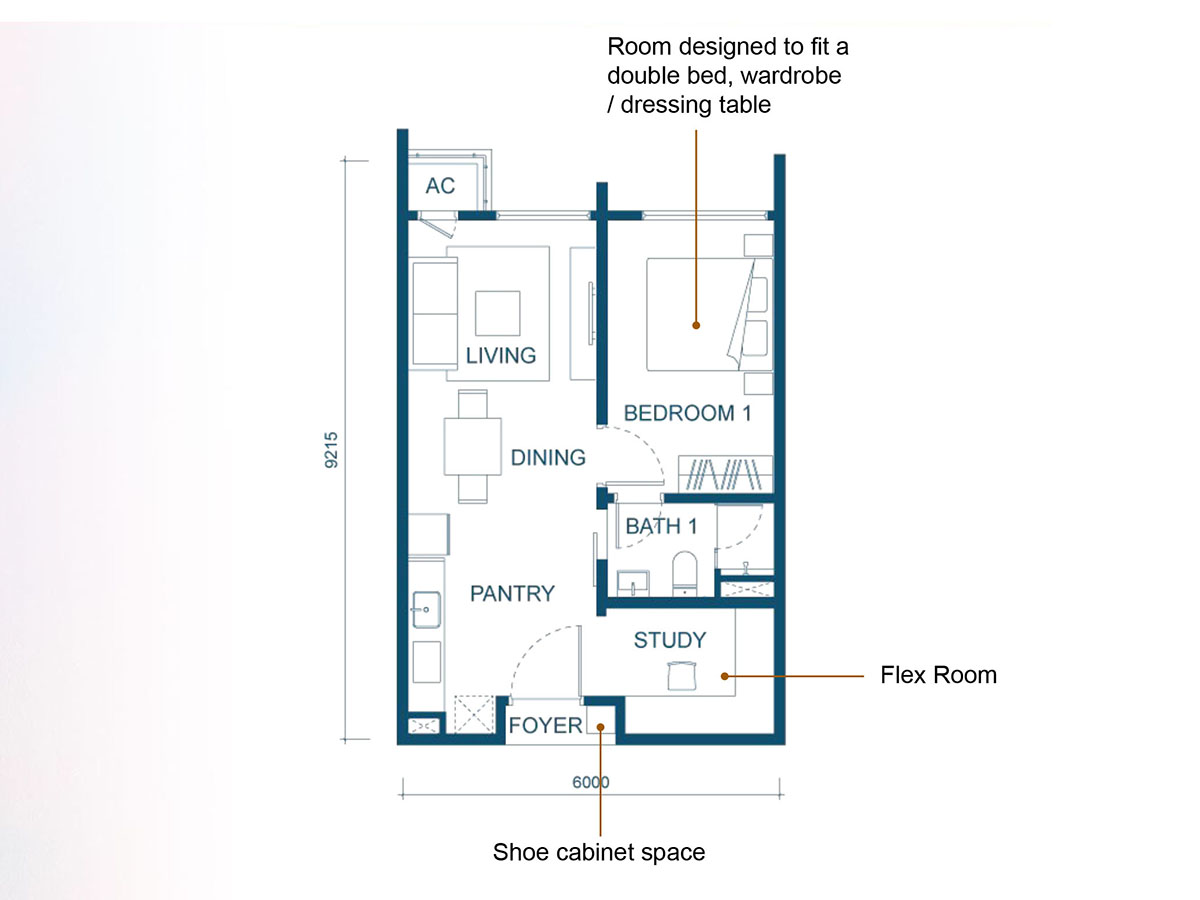 Aricia Type A 550sf 1+1 Bedroom Floor Plan