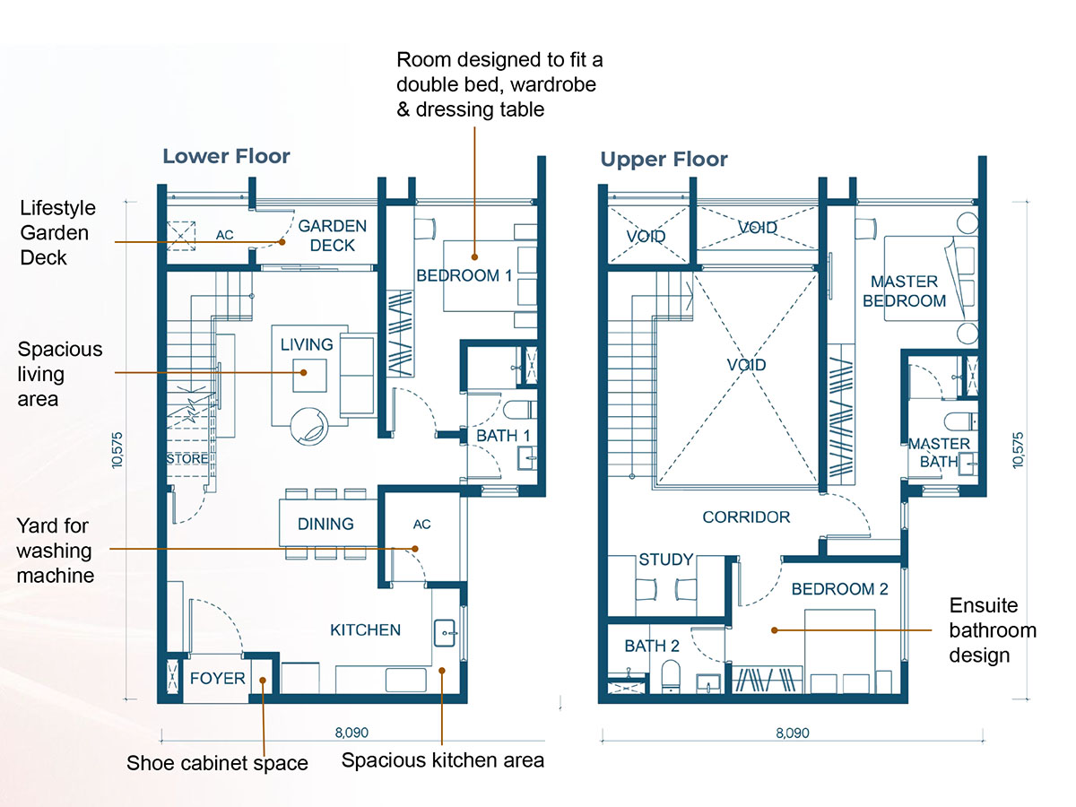 Aricia Type D2 1420sf Duplex with Balcony Floor Plan